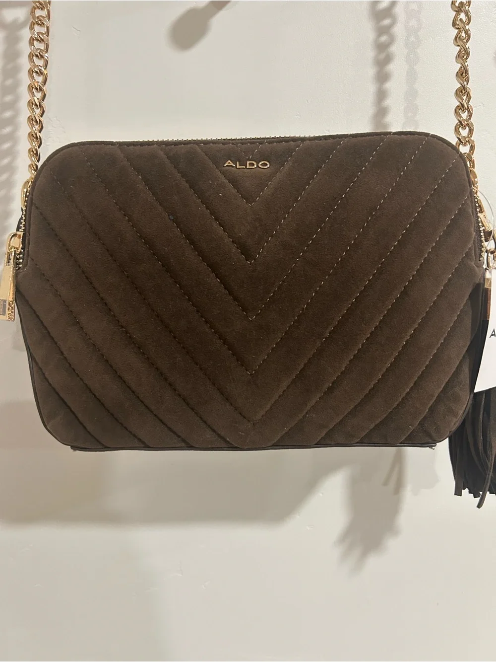 ALDO Dark Brown Quilted Crossbody Bag with Tassel